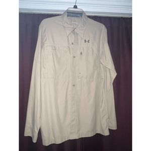 Under Armour All Season Gear Beige Long Sleeve Button Up Mens Size MED
